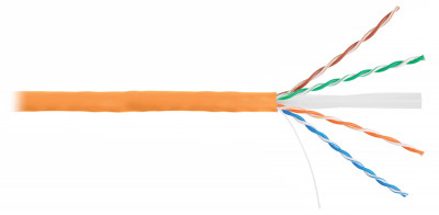 Кабель витая пара Nikolan, U/UTP, 4 пар., кат. 6, проводник Ø 0,55мм, AWG23, LSZH (нг(A)-HF), 250МГц, 1м (коробка 100м), тип прокладки: внутри зданий, цвет: оранжевый