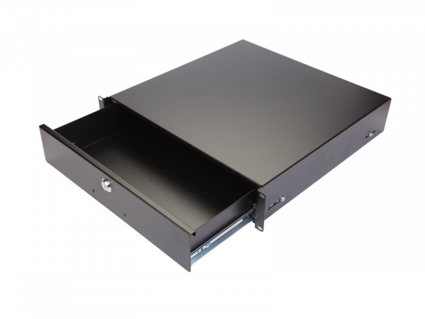 Полка для документации Eurolan, неперфорированная, выдвижной ящик, 2U, 88х483х460 мм (ВхШхГ), нагрузка до 15 кг, для шкафов и стоек Eurolan, крепеж и направляющие, цвет: чёрный