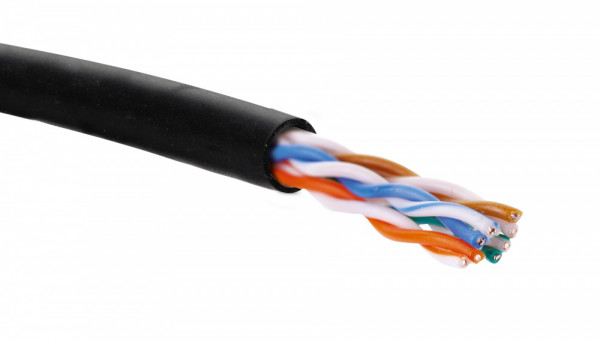 Кабель витая пара Eurolan, U/UTP, 4 пар., кат. 5е, проводник Ø 0,51мм, AWG24, нг(А)-HF, 1м (коробка 305м), тип прокладки: внутри зданий, цвет: чёрный