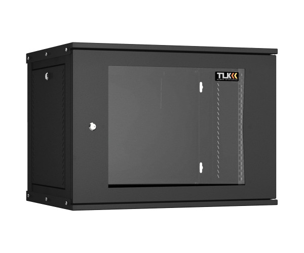 Шкаф телекоммуникационный настенный TLK Lite, 19", 9U, 436х600х450 мм (ВхШхГ), дверь: стекло, боковая панель: сплошная съемная, разборный, цвет: чёрный