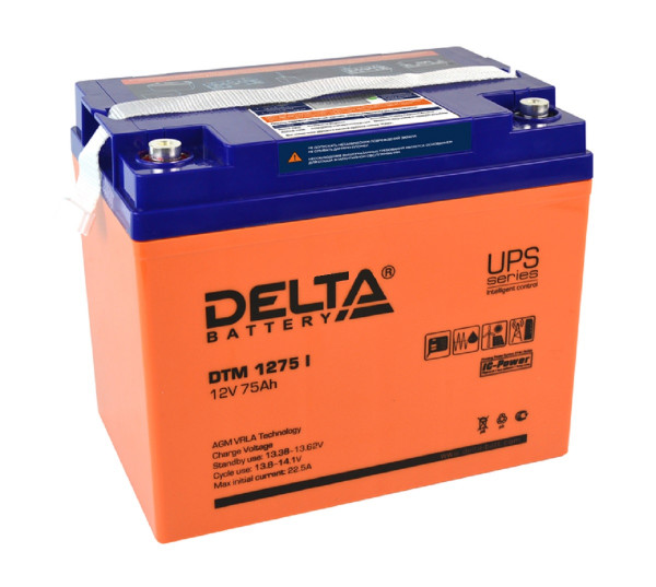Аккумулятор для ИБП Delta Battery DTM I, 219х168х260 мм (ВхШхГ),  свинцово-кислотные,  12V/75 Ач, цвет: оранжевый, (DTM 1275 I)
