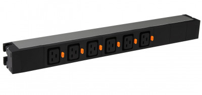 Блок силовых розеток Legrand, универсальн., неуправляемый, IEC 60320 С19 х 6, вход клеммная колодка, для шкафов, 1U 16А, с клеммным блоком, с системой блокировки вилки , чёрный