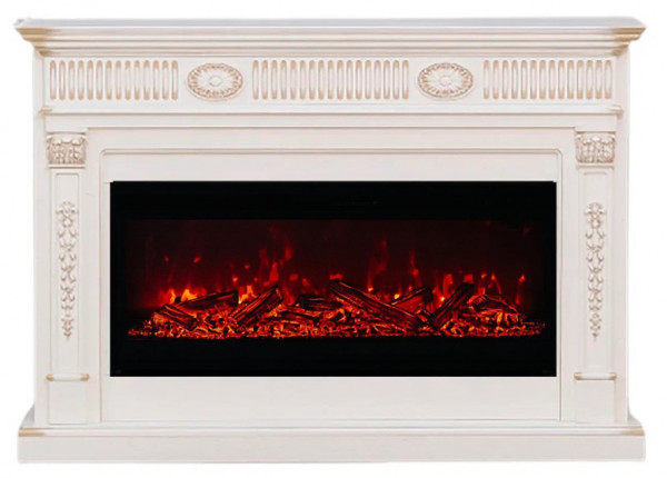 Линейный электрокамин Elekam Fargo светлый беж+золотая патина с очагом Pulsar 38