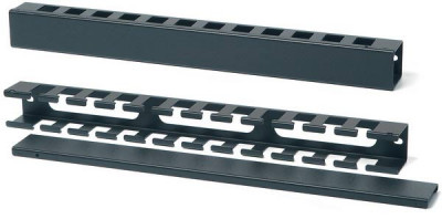 Организатор коммутационных шнуров Hyperline CM, 19", 1HU, 44х468,2 мм (ВхШ), перфорированный с крышкой, цвет: чёрный, (корпус и крышка - сталь)