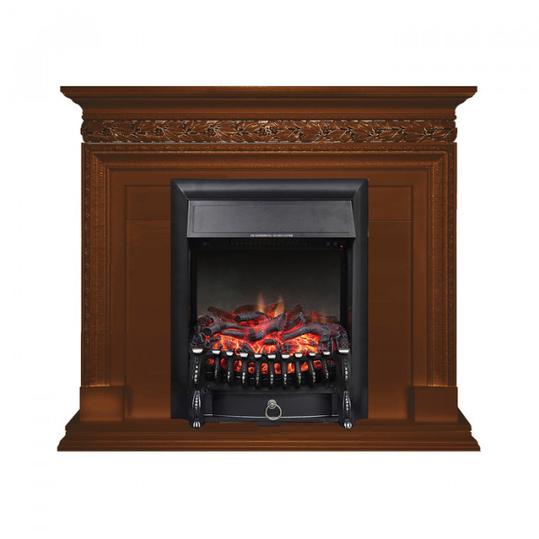 Электрокамин с классическим очагом 2D Royal Flame Valletta Орех с очагом Fobos FX Black/Brass