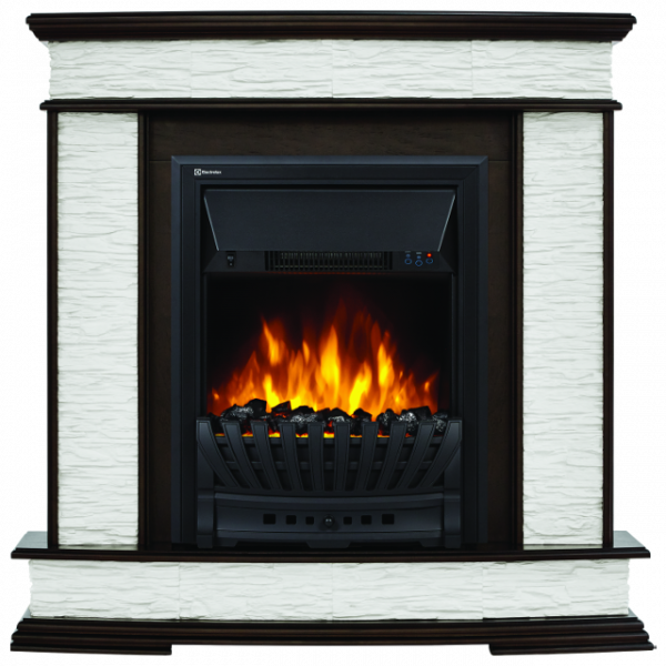 Электрокамин с классическим очагом 2D Electrolux EFP/P-1020LS с порталом Firelight Scala Classic сланец скалистый белый, тёмный дуб
