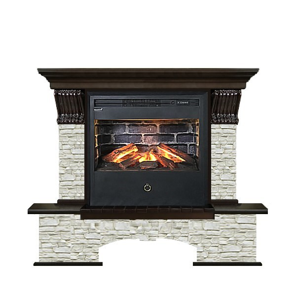 Электрокамин с широким очагом 3D Glenrich Бостон Samba 3D камень-Грот однотонный/цвет-Дуб 46