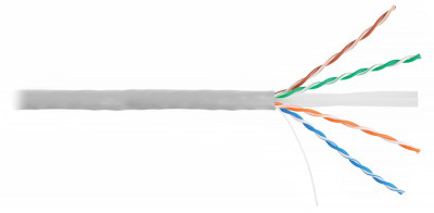 Кабель витая пара Nikolan, U/UTP, 4 пар., кат. 6, проводник Ø 0,55мм, AWG23, PVC, 250МГц, 1м (барабан 305м), тип прокладки: внутри зданий, цвет: серый