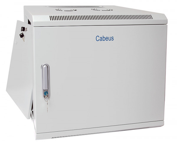 Шкаф телекоммуникационный настенный Cabeus SH-05F, 19", 12U, 635х600х450 мм (ВхШхГ), дверь: металл, боковая панель: сплошная съемная, сварной, цвет: серый, (съемная панель для крепления шкафа к стене)