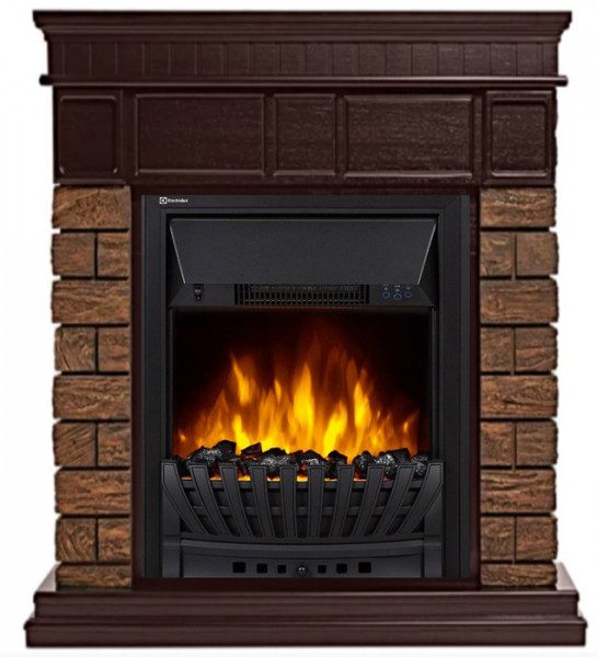 Электрокамин с классическим очагом 2D Electrolux EFP/P-1020LS с порталом Firelight Bricks Wood Classic камень коричневый, шпон темный дуб