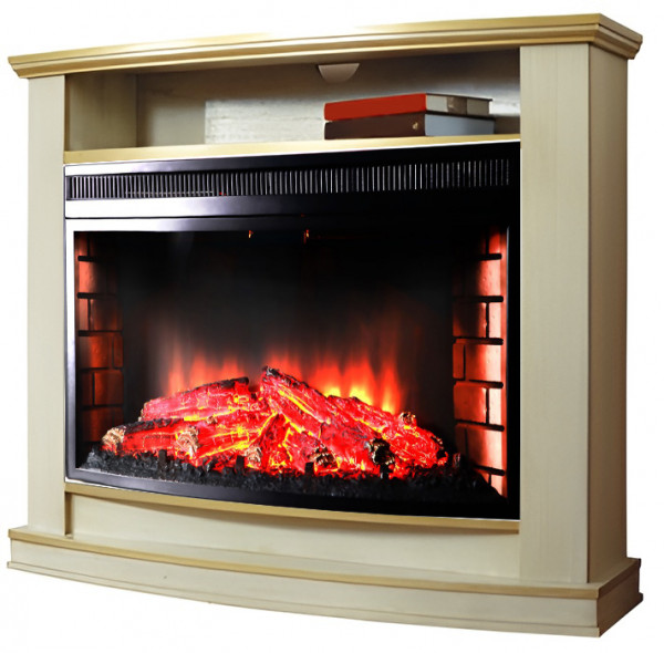 Электрокамин с классическим очагом 3D InterFlame Мельбурн (бежевый с золотой патиной) с очагом Panoramic 33W FX