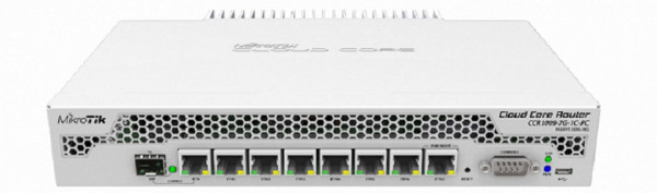 Маршрутизатор Mikrotik, CCR1009, портов: 8, USB: Да, 44х272х190 мм (ВхШхГ), цвет: серый, CCR1009-7G-1C-PC