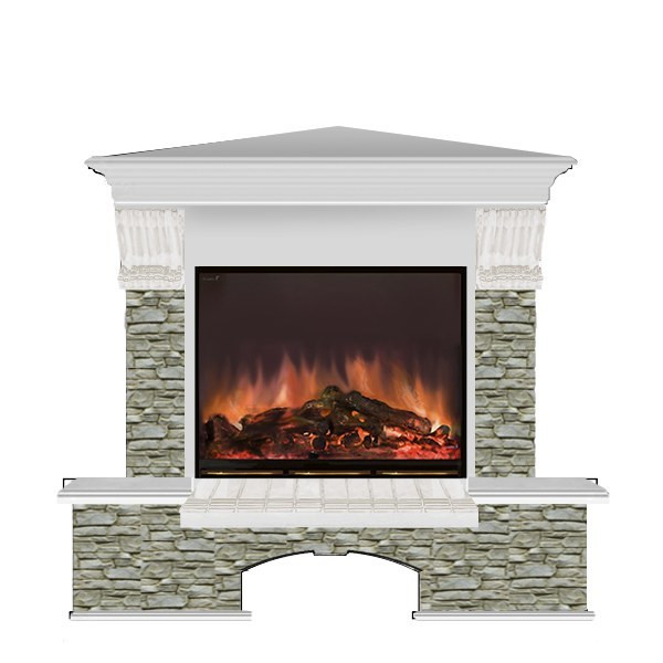 Электрокамин с широким очагом 2D Glenrich Бостон угловой (Arte 23) камень-Грот однотонный/цвет-Беленный дуб