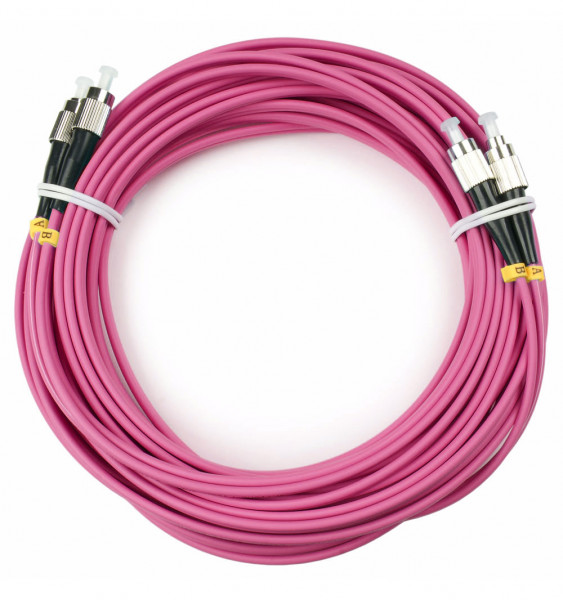 Коммутационный шнур оптический Cabeus Tight Buffer, Duplex FC/FC (UPC/UPC), OM4 50/125, LSZH, Ø 3мм, 15м, цвет: маджента, (FOP-50-OM4-FC-FC-15m)