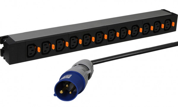 Блок силовых розеток Legrand, универсальн., неуправляемый, IEC 60320 С13 х 12, вход IEC 60309 2К+3, для шкафов, шнур 3 м, 1U, 16А, с системой блокировки вилки , чёрный