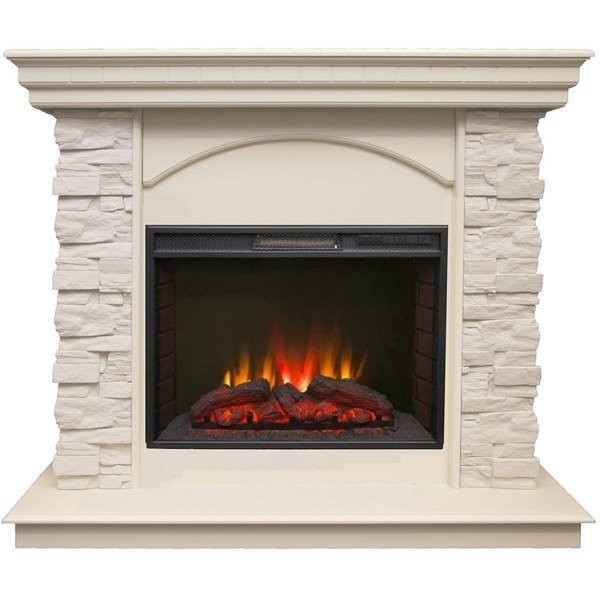 Электрокамин с широким очагом 2D Real-Flame Elford STD/EUG WT с очагом Sparta 25,5 LED