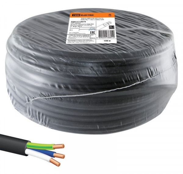 Кабель силовой огнестойкий, не распространяющий горение, с низким дымо- и газовыделением ВВГнг(А)-FRLS 3х2,5 ок(N, PE)-0,66 ГОСТ