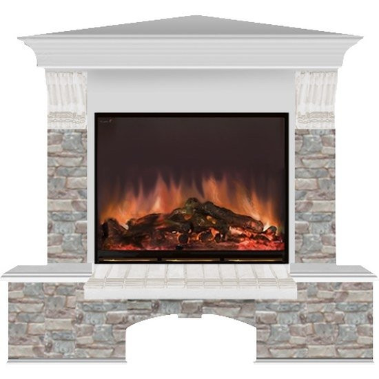 Электрокамин с широким очагом 2D Glenrich Бостон угловой (Arte 23) камень-Грот цветной/цвет-Беленный дуб