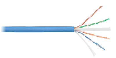 Кабель витая пара Nikolan, U/UTP, 4 пар., кат. 6A, проводник Ø 0,57мм, AWG23, LSZH (нг(A)-HF), 500МГц, 1м (барабан 500м), тип прокладки: внутри зданий, цвет: голубой