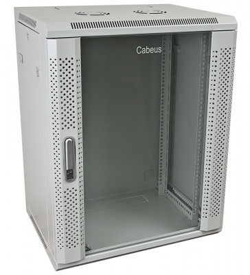 Шкаф телекоммуникационный настенный Cabeus SH-05F, 19", 15U, 769х600х450 мм (ВхШхГ), дверь: стекло, боковая панель: сплошная съемная, сварной, цвет: серый, (съемная панель для крепления шкафа к стене)