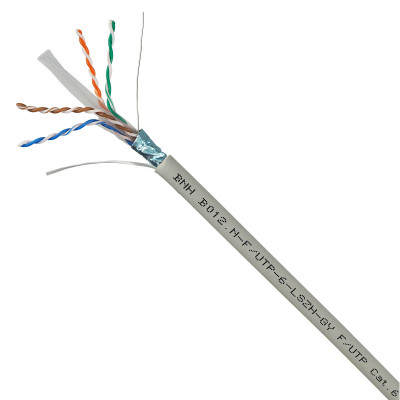 Кабель витая пара BNH, F/UTP, 4 пар., кат. 6, проводник Ø 0,57мм, AWG23, LSZH (нг(A)-HF), 250МГц, 1м (коробка 305м), тип прокладки: внутри зданий, цвет: серый