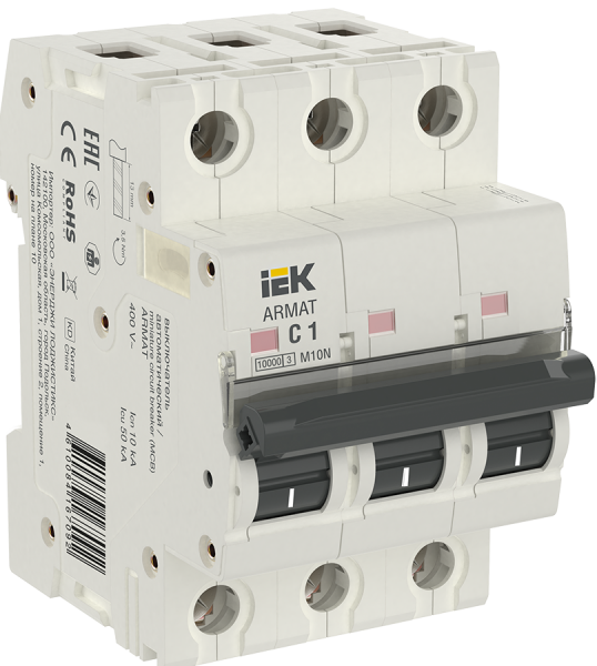 Автоматический выключатель IEK ARMAT, 3 модуль, C класс, 3P, 1А, 10кА, (AR-M10N-3-C001)