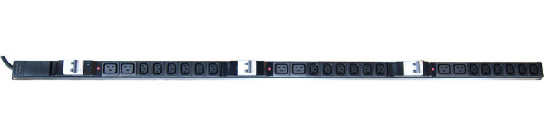 Блок силовых розеток Eurolan Basic, вертикальный, неуправляемый, IEC 60320 С13 х 18, IEC 60320 С19 х 6, вход IEC 309 16 A 3P+N+PE, шнур 3 м 16А, с комплектом крепежа, чёрный