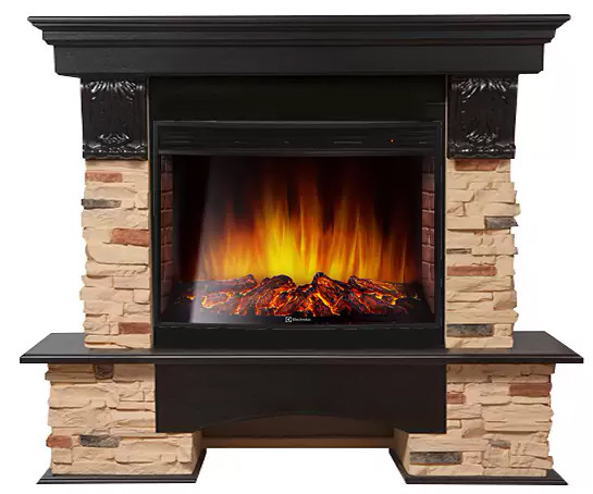Электрокамин с широким очагом 2D Electrolux EFP/P-2720RLS с порталом Firelight Pietra Nuovo 25 камень сланец натуральный, шпон темный дуб