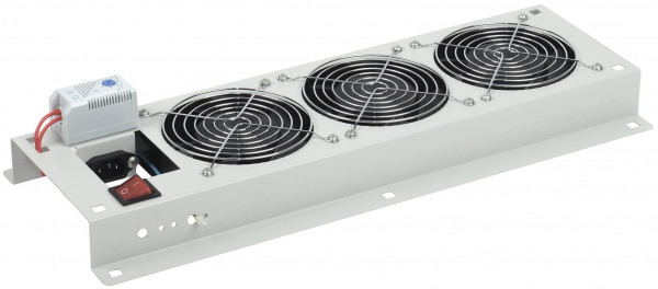 Вентилятор ITK, термостат, 230V, 2U, 78х480 мм (ВхШ), вентиляторов: 3, IP20, поток: 465 м3/ч, для шкафов и стоек, цвет: серый, (с выключателем)