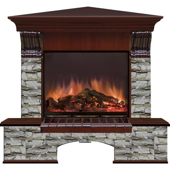 Электрокамин с широким очагом 2D Glenrich Бостон угловой (Arte 23) камень-Алтай/цвет-Красное дерево