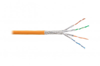 Кабель витая пара Nikolan, S/FTP, 4 пар., кат. 6, проводник Ø 0,55мм, AWG23, LSZH (нг(A)-HF), 250МГц, 1м (барабан 305м), тип прокладки: внутри зданий, цвет: оранжевый