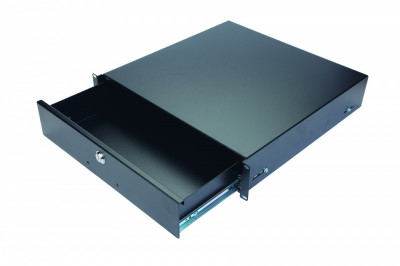 Полка для документации Eurolan, неперфорированная, выдвижной ящик, 3U, 133х483х460 мм (ВхШхГ), нагрузка до 15 кг, для шкафов и стоек Eurolan, крепеж и направляющие, цвет: чёрный