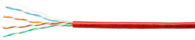 Кабель витая пара Cabeus, U/UTP, 4 пар., кат. 5е, проводник Ø 0,5мм, AWG24, PVC нг(А)-LS, 100МГц, 1м (коробка 100м), тип прокладки: внутри зданий, цвет: красный