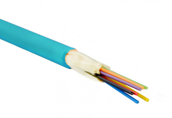 Кабель волоконно-оптический Eurolan Tight Buffer,  24хОВ, OM3 50/125, LSZH (нг(A)-HF), Ø 8,9мм, универсальный, небронированный, упрочняющие стекловолоконные нити, цвет: голубой