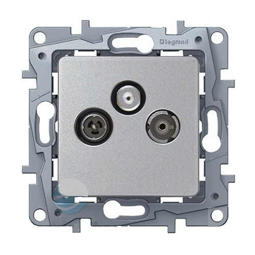 Розетка в сборе Legrand Valena, 3x TV/R/SAT, кат. 5е, экр., внутренняя, 51х58 мм (ВхШ), цвет: алюминий, (LEG.770137)
