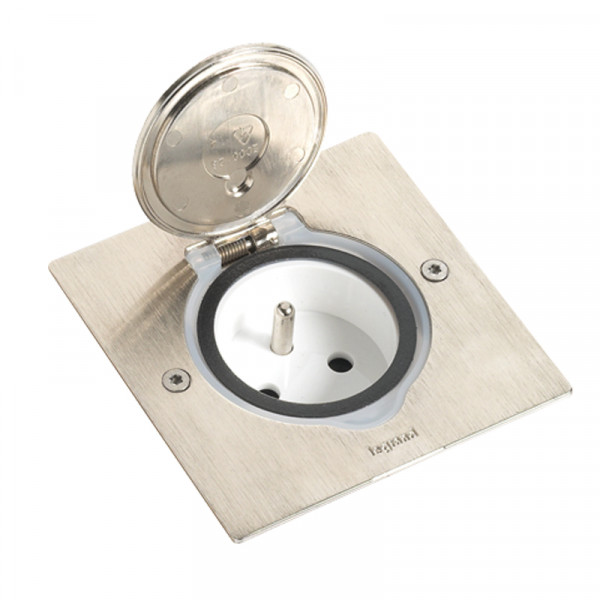 Люк напольный Legrand DLP, металл, IP44, 86х86 мм (ВхШ), глубина установки: 41 мм, модулей: 1, универсальный, цвет: нержавеющая сталь