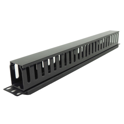 Организатор коммутационных шнуров BNH, 19", 1HU, горизонтальный, с крышкой, для шкафов, цвет: чёрный, (с пластиковыми пальцами)