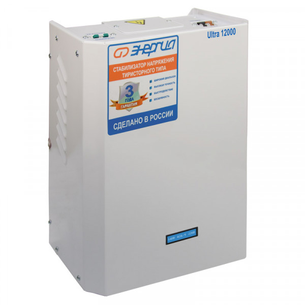 Стабилизатор напряжения Энергия Ultra, 12000ВА, тиристорный, выходная цепь: клеммная колодка, входная цепь: клеммная колодка, универсальный, 210х360х450 (ШхГхВ),  однофазный, (Е0101-0105)