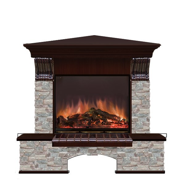 Электрокамин с широким очагом 2D Glenrich Бостон угловой (Arte 23) камень-Грот цветной/цвет-Дуб 46