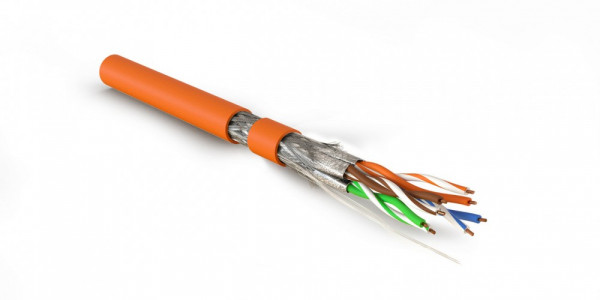 Кабель витая пара Hyperline SFTP4-C7-P26-IN-LSZH, S/FTP, 4 пар., кат. 7, проводник Ø 0,48мм, AWG26, LSZH (нг(A)-HF), 600МГц, 1м (500м), тип прокладки: внутри зданий, цвет: оранжевый