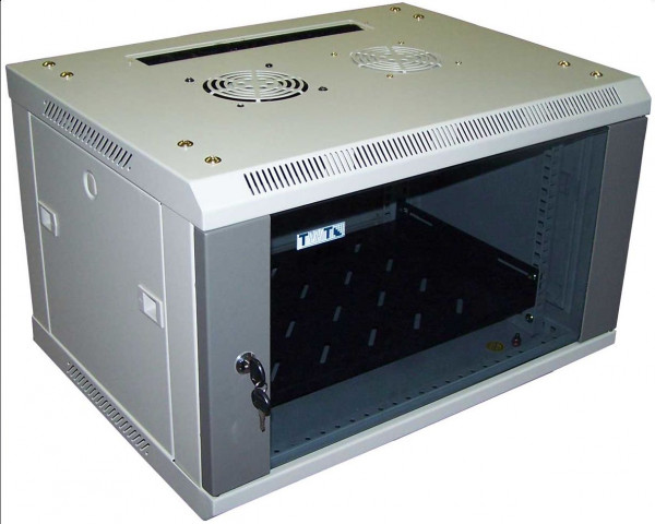 Шкаф телекоммуникационный настенный TWT PRO, 19", 6U, 368х600х450 мм (ВхШхГ), дверь: стекло, боковая панель: сплошная съемная, разборный, цвет: серый