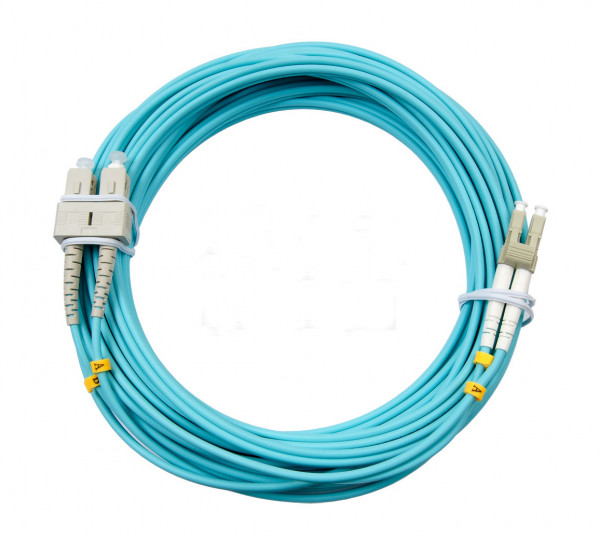 Коммутационный шнур оптический Hyperline, Duplex LC/SC, OM3 50/125, LSZH, Ø 2мм, 15м, цвет: голубой, (FC-D2-503-LC/PR-SC/PR-H-15M-LSZH-AQ)