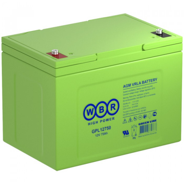 Аккумулятор для ИБП WBR GPL, 207х170х260 мм (ВхШхГ),  необслуживаемый свинцово-кислотный,  12V/75 Ач, (GPL12750 WBR)