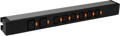 Блок силовых розеток Legrand, универсальн., неуправляемый, IEC 60320 С13 х 6, IEC 60320 С19 х 2, вход клеммная колодка, для шкафов, 1U 16А, с клеммным блоком, с системой блокировки вилки , чёрный