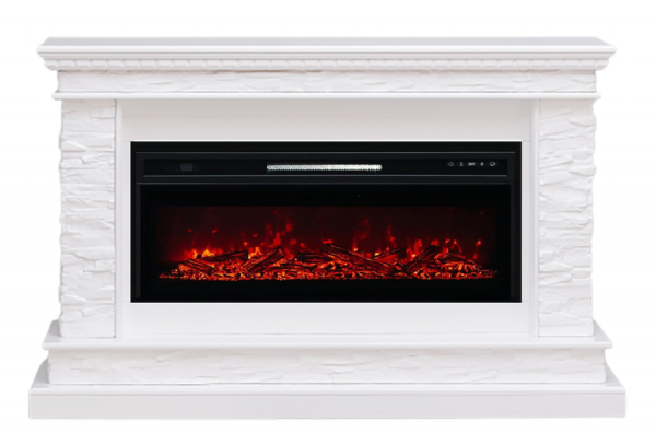Линейный электрокамин Elekam Venice белый с очагом Pulsar 38