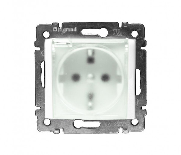 Розетка электрическая Legrand Valena, 2к+З, 16А, внутренняя, 58х51 мм (ВхШ), шторки защитные, цвет: белый, винтовые зажимы, крышка (774220)