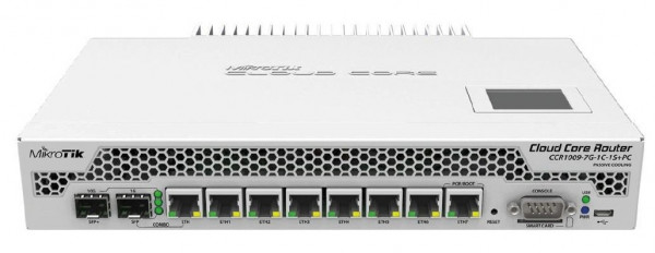 Маршрутизатор Mikrotik, CCR1009, портов: 9, USB: Да, 44х272х190 мм (ВхШхГ), цвет: серый, сенсорный ЖК-дисплей., CCR1009-7G-1C-1S+PC