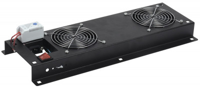 Вентиляторный модуль ITK, термостат, 230V, 19", 2U, 78х480 мм (ВхШ), вентиляторов: 2, IP20, поток: 310 м3/ч, для шкафов и стоек, цвет: чёрный, (с выключателем)