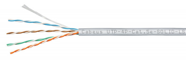 Кабель витая пара Cabeus, U/UTP, 4 пар., кат. 5е, проводник Ø 0,5мм, AWG24, LSZH, 100МГц, 1м (коробка 305м), тип прокладки: внутри зданий, цвет: серый