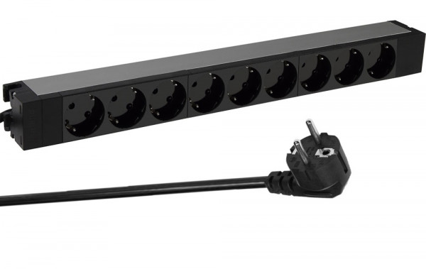 Блок силовых розеток Legrand, универсальн., неуправляемый, Shuko х 9, вход Schuko, для шкафов, шнур 3 м, 1U, 16А, оборудован защитными шторками, чёрный